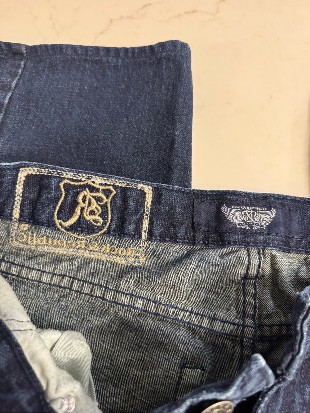 Rock & Republic Size 34 Rhinestone R Pocket Bootcut Jeans - Picture 4 of 5